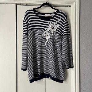 Alfred‎ Dunner Knit Top Striped Embellished Long Sleeve Tunic 2X